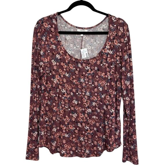 NWT Maurice’s Soft Jersey Long Sleeve Floral Scoop Neck Tee - Size L - Picture 1 of 5